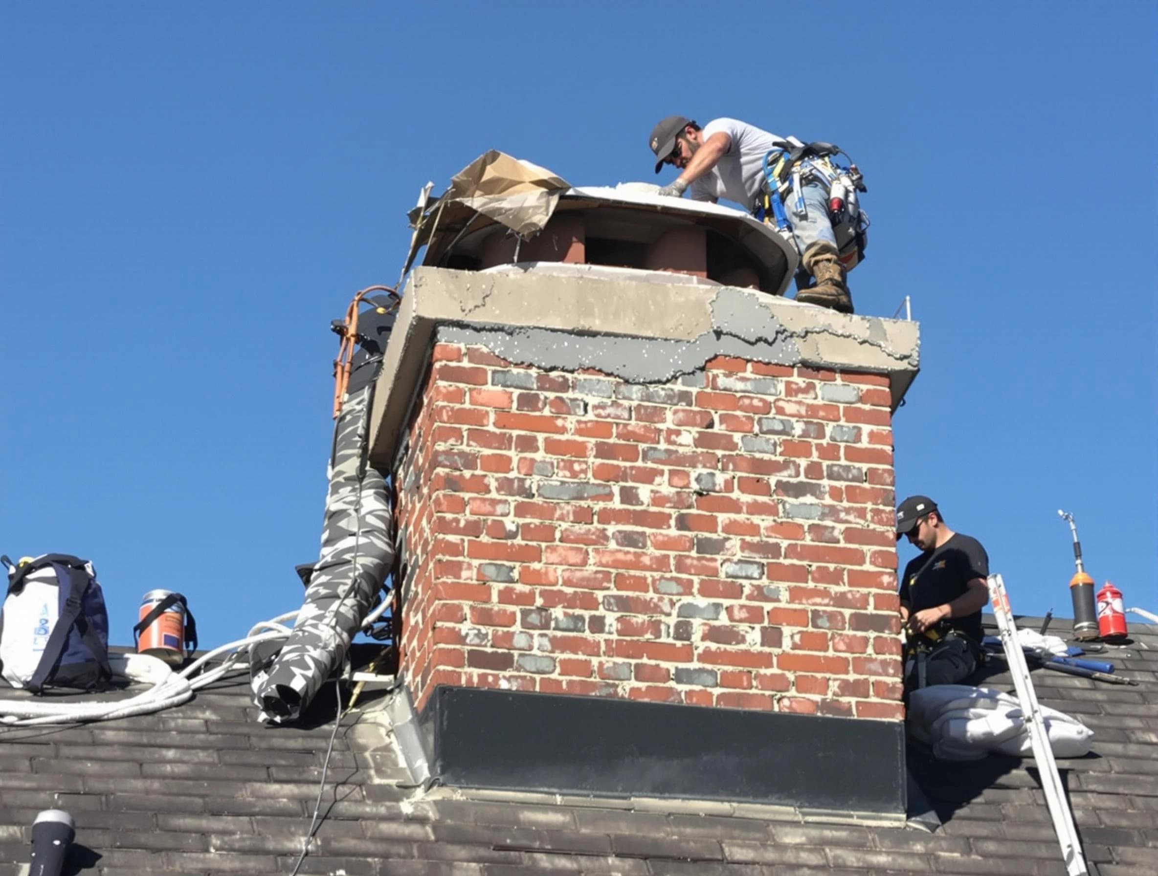 Taunton Chimney Sweep installing a custom chimney crown in Taunton, MA