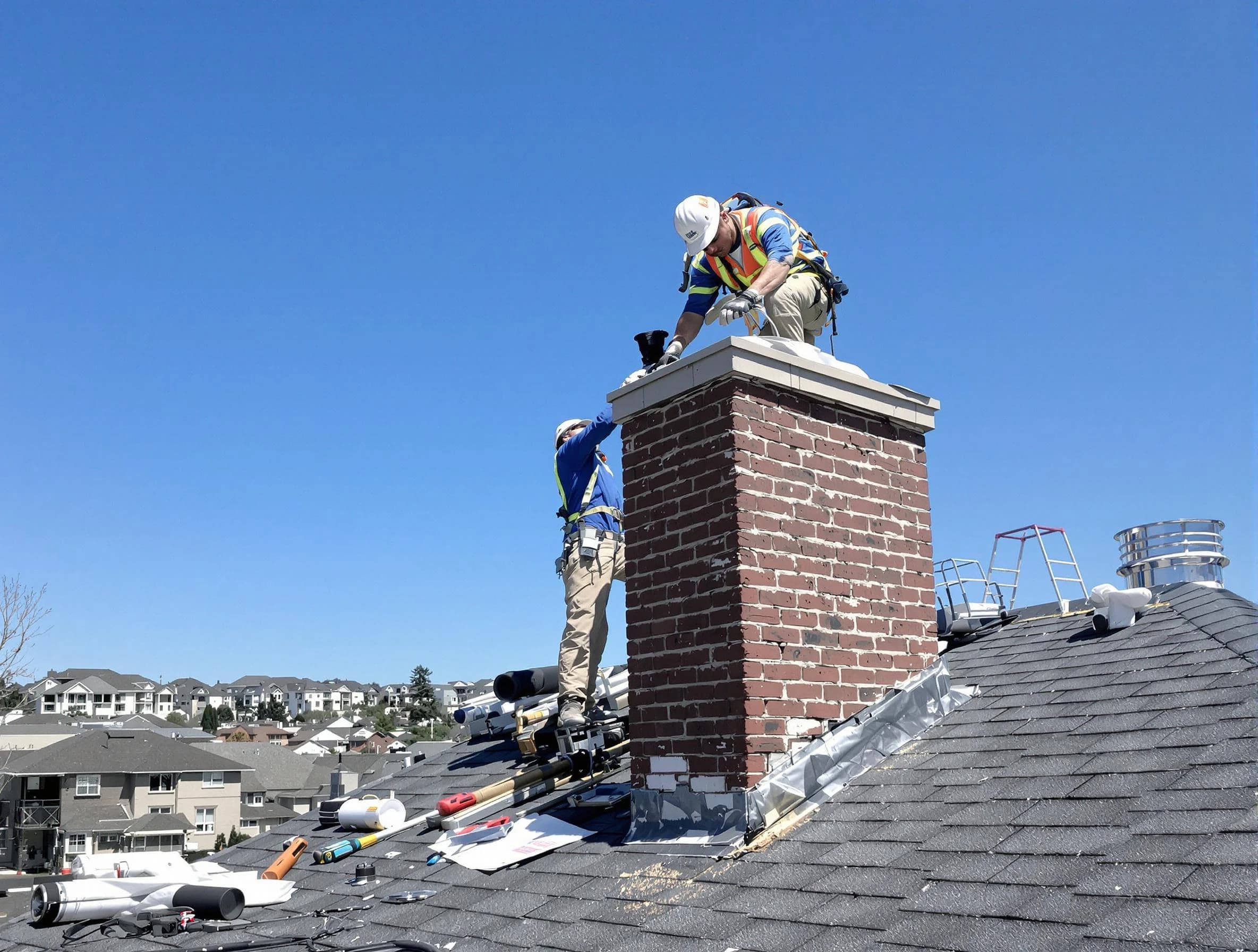Taunton Chimney Sweep repairing a chimney crown in Taunton, MA
