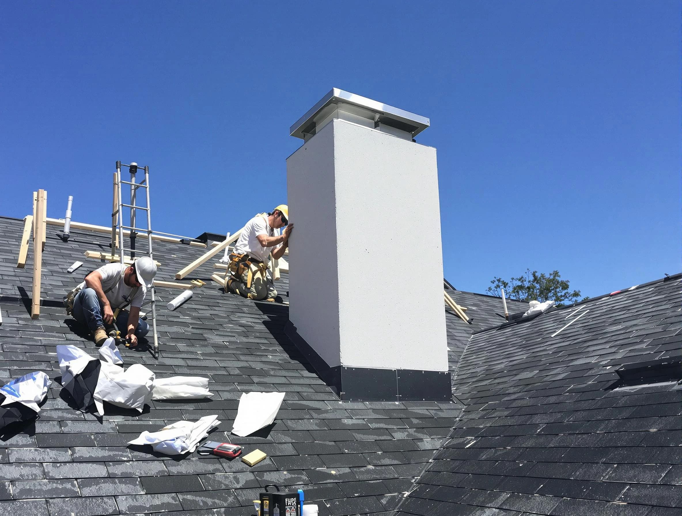 Taunton Chimney Sweep crew installing a new chimney in Taunton, MA
