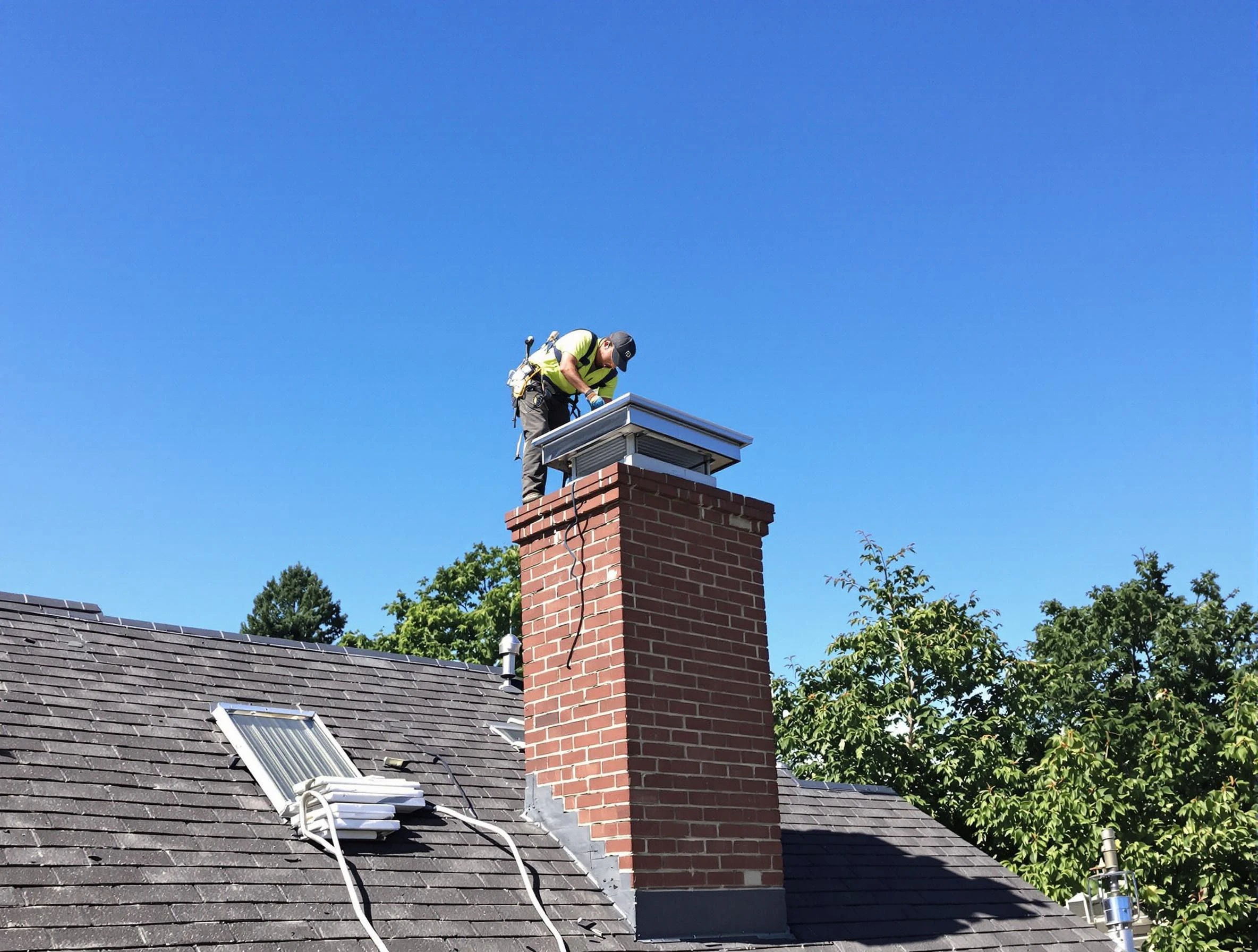 Taunton Chimney Sweep technician measuring a chimney cap in Taunton, MA