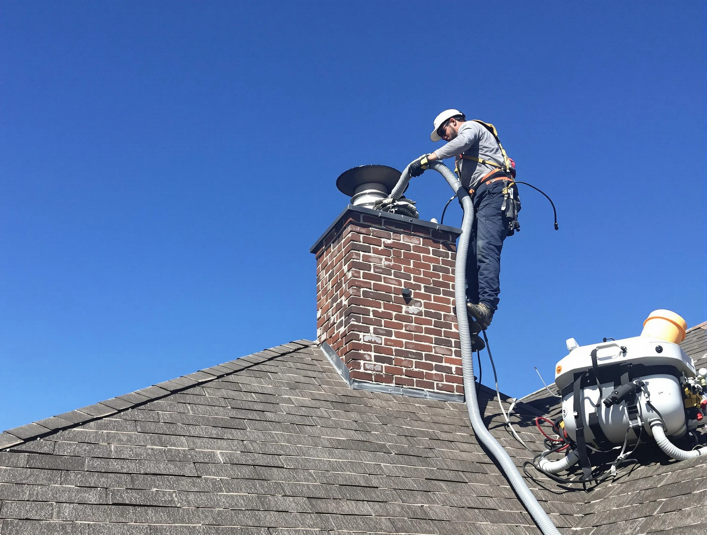Dedicated Taunton Chimney Sweep team member cleaning a chimney in Taunton, MA