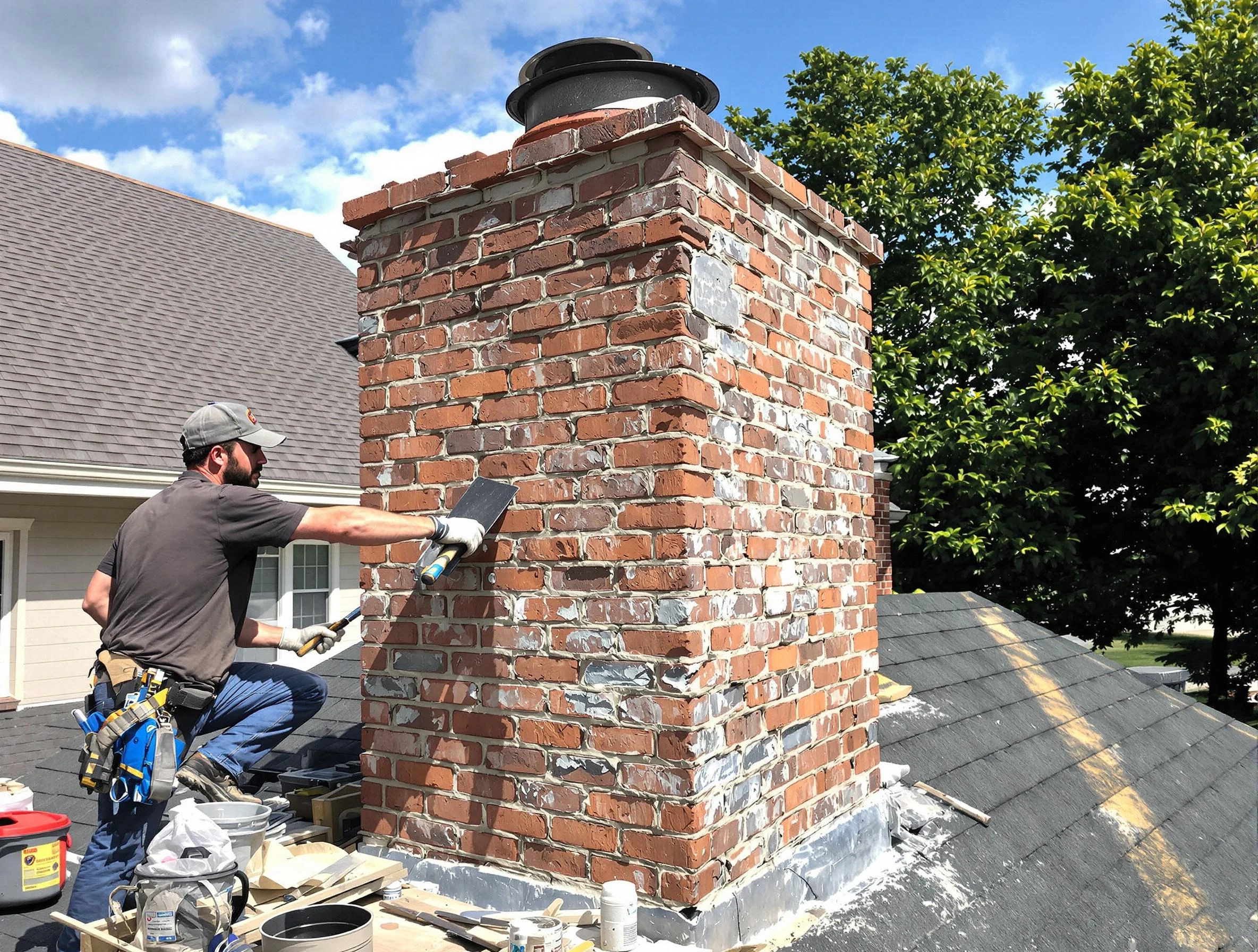 Completed chimney rebuild by Taunton Chimney Sweep in Taunton, MA